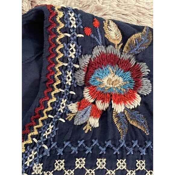Johnny Was Navy Embroidered Blouse - Picture 6 of 16